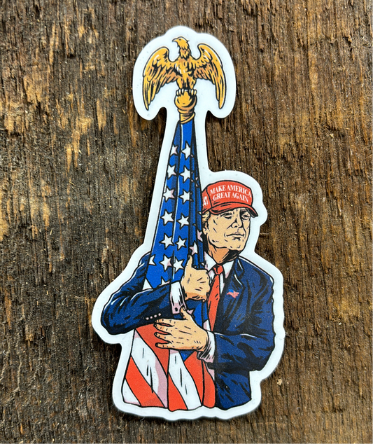 Vinyl Sticker - Trump Hugging Flag