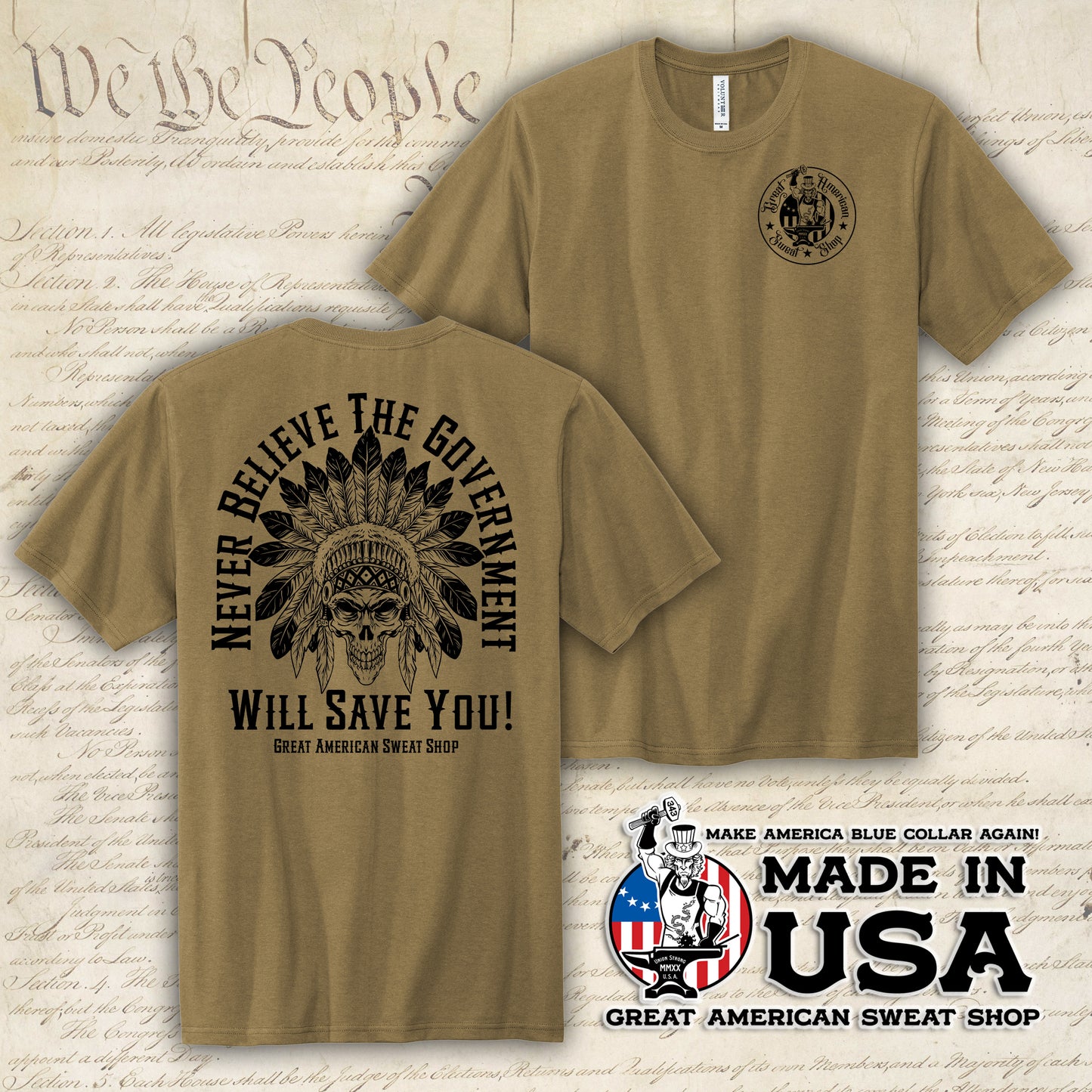 Never Believe The Government - Coyote Brown Tri-Blend Tee