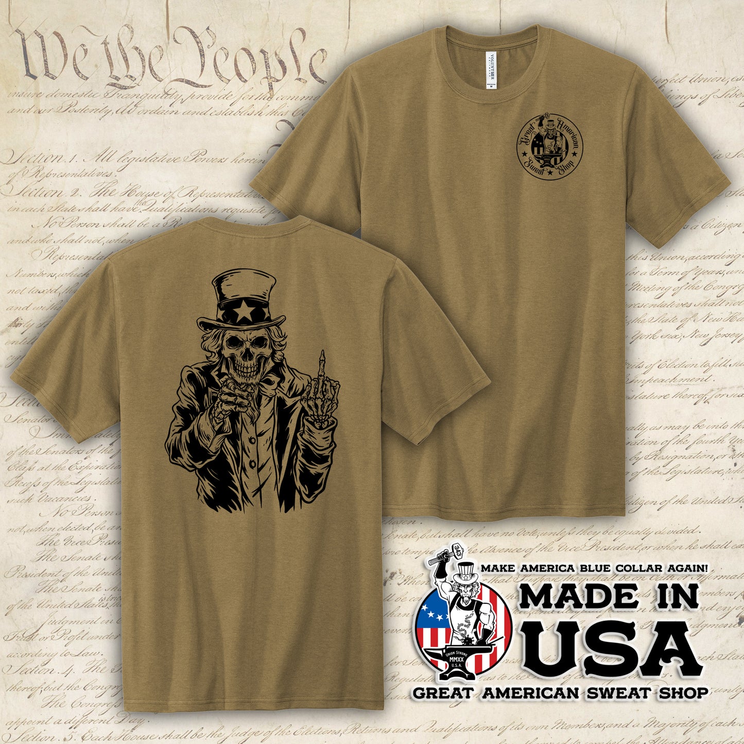 Uncle Sam Flip Off - Coyote Brown Tri-Blend Tee