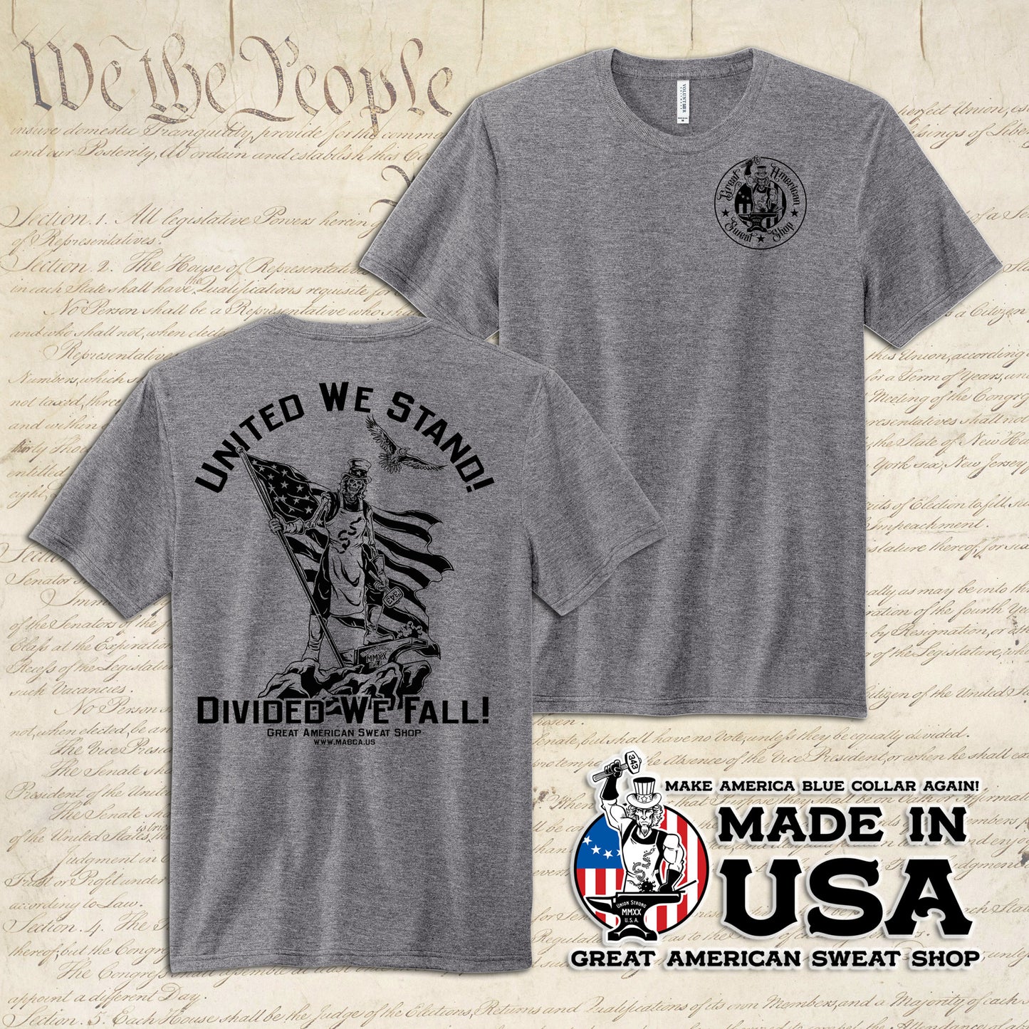 United We Stand Uncle Sam - Gray Tri-Blend Tee