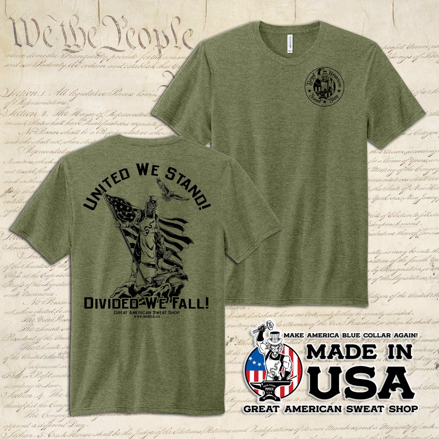 United We Stand Uncle Sam - Military Green Tri-Blend Tee